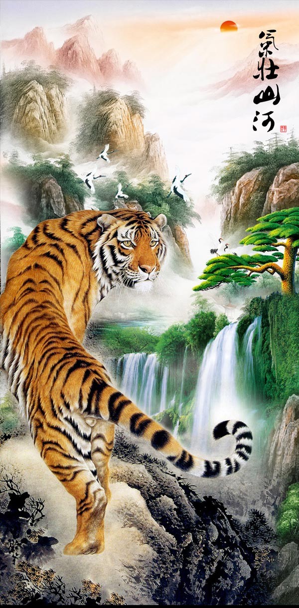 辦公室設(shè)計(jì)掛虎畫，上山虎和下山虎那種更適合